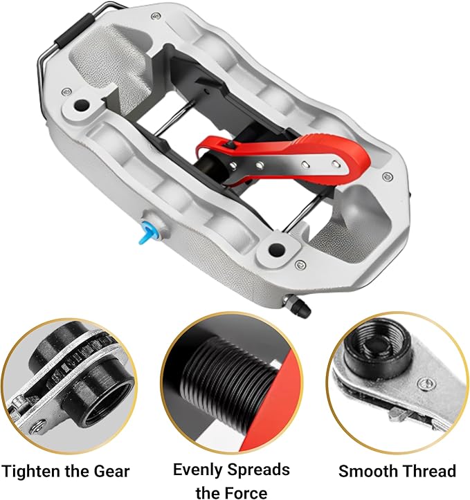 Brake Caliper Compression Tool - Car Ratcheting Brake Caliper Piston Spreader Press Tool with 2 pcs Steel Plates, 360째 Adjustable Piston Compressor, Essential Tool Kit for Car Brake Repair