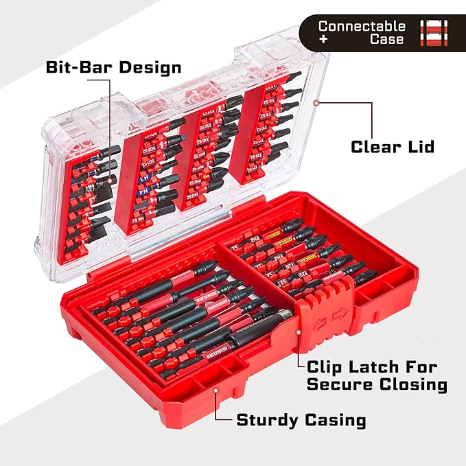 1Pc Red Storage Box Case, small parts box with detachable divider, Screwdriver Bit Set Box