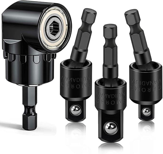 Flexible Drill Bit Extension Set with Right Angle Attachment, 360째 Rotatable 1/4 3/8 1/2" Impact Grade Socket Adapter Sets for Cordless Drill & Screwdriver, Power Drill & Driver