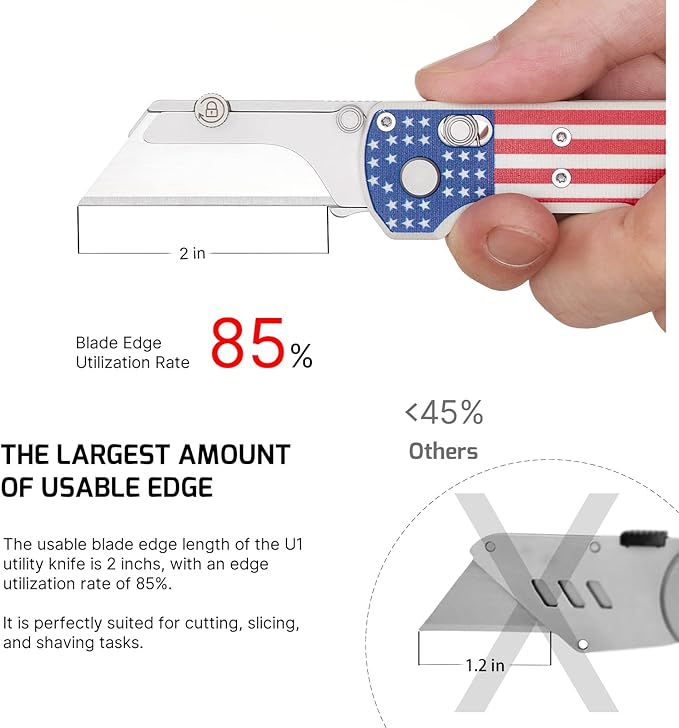OKNIFE Otacle U1 Folding Pocket Utility Knife, Quick Change Box Cutter with Rail Lock, EDC Razor Knife with Pocket Clip for Office, Factory (Stars&Stripes)