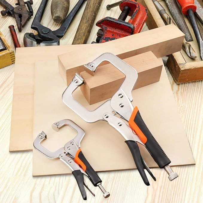 4 Pack 11 & 6 Inch C Clamp Locking Pliers with Swivel Pads, Heavy Duty C Clamp Welding Pliers for Woodworking and Home Improvement