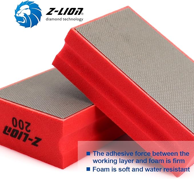 Z-Lion Diamond Hand Polishing Pads Electroplated Sanding Block Wet/Dry for Glass Stone Marble Concrete Tile Porcelain Grit 200
