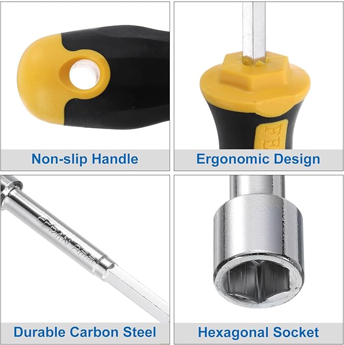 uxcell 8mm Socket Wrench Screwdriver Carbon Steel Hexagon Nut Driver Hand Tool Screwdriver Steel Cushion Grip Screwdriver for Hand-Making Automotive Repair Maintenance