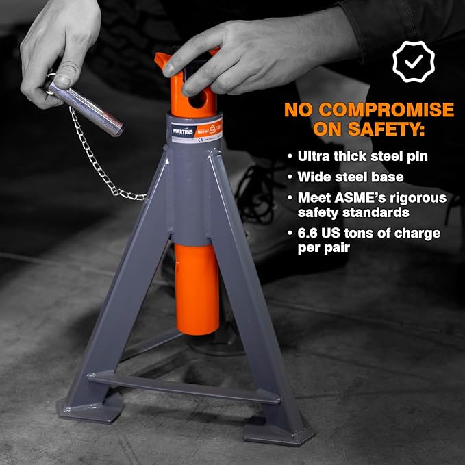 6.6-Ton Jack Stands (x2), Suited for All Passenger Vehicles, Pickup Trucks and Some Models Medium-Duty Trucks, Sold in Pair.