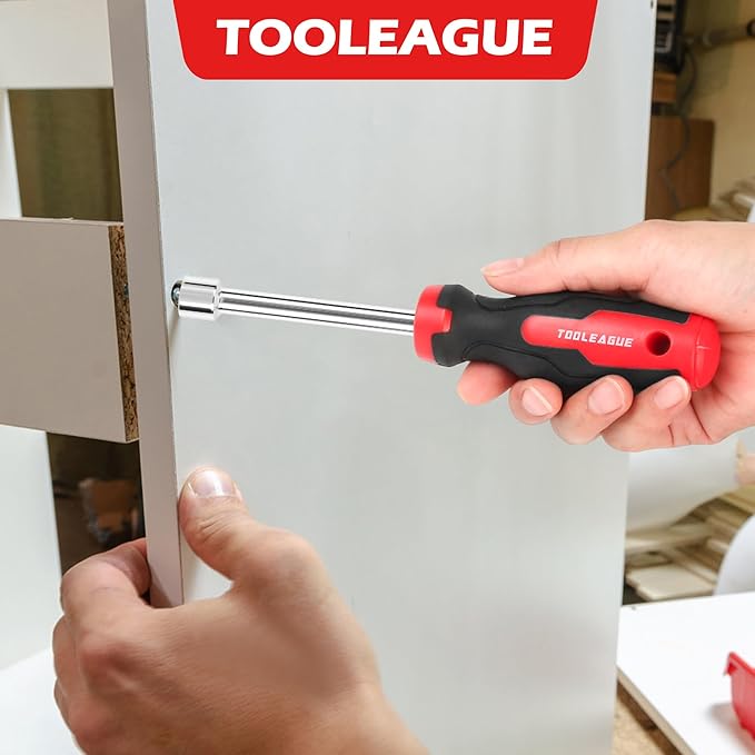 TOOLEAGUE 7Pcs SAE Nut Driver Set with 3-Inch Hollow Shaft,Pass Through Design,Nut Drivers Sizes 3/16, 1/4, 5/16, 11/32, 3/8, 7/16, 1/2-Inch for Hand-Making, Repair