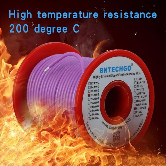 BNTECHGO 18 Gauge Silicone Wire Spool 100 ft Purple Flexible 18 AWG Stranded Tinned Copper Wire