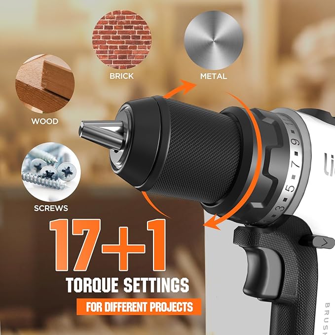 Litheli 20V Brushless Cordless Drill Driver, 530 In-lbs High Torque, 1/2 Inch Keyless Chuck, 2000 RPM, 2.0Ah Battery (Power Bank Function), Type-C Charging, Lightweight Electric Drill for DIY