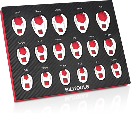 BILITOOLS Crows Foot Wrench Set, 3/8" Drive Crowfoot Flare Nut Cr-V Metric 10-22mm & SAE 3/8"-7/8" | 17 Piece