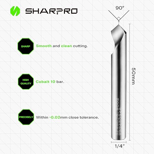 SHARPRO Chamfer Router Bits V Groove O Flute Spiral Router Bit 90 Degree 1/4 Inch Shank CNC Carbide V-bit for Engraving and Chamfering Lettering, Ideal for Wood, Acrylic and PVC (3PCS)