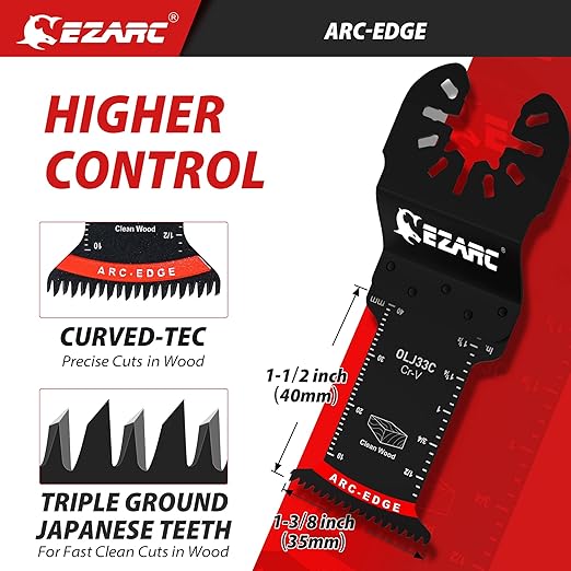 EZARC Japanese Tooth Oscillating Saw Blade, 5 PCS Arc Edge Oscillating Multitool Blades Clean Cut for Wood, Plastic
