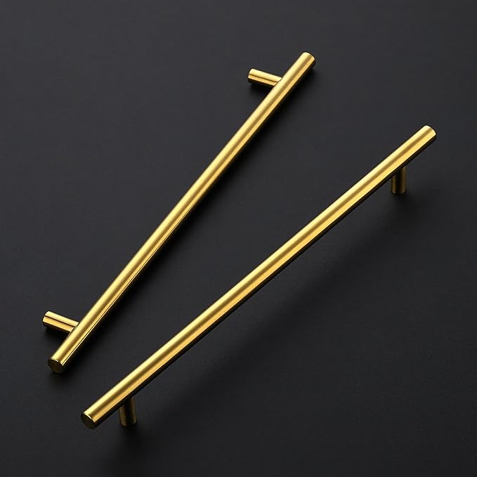 JOY DECOR 10 Pack 12-1/2 Inch Cabinet Pulls Kitchen Cabinet Handles with 10 Inch Hole Center Brushed Brass Cabinet Hardware Stainless Steel Kitchen Drawer Pulls 256mm Hole Centers