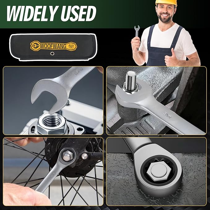 8-Piece Ratcheting Combination Wrench Set, Matte Silver Finish, SAE 5/16-3/4 in, 72-Tooth Ratchet Gears, 5째 Swing Arc, Anti-Slip Tooth Design, Cr-V Steel, Full Chrome Plated, Foldable Storage Pouch