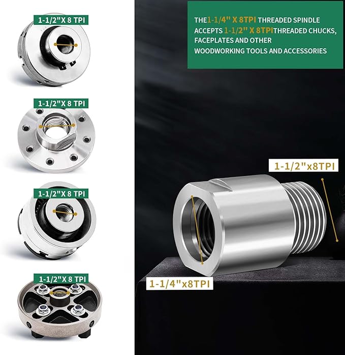 Lathe Headstock Spindle Adapter,Converts 1-1/4" x 8TPI to 1-1/2" x 8TPI for Woodworking Lathe