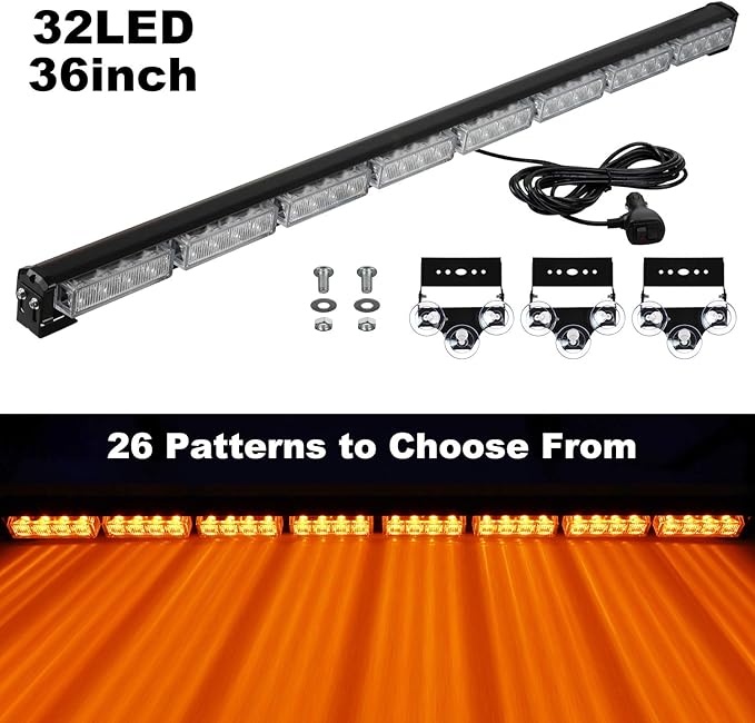 ASPL 36" 32LED Traffic Advisor Light Bar Warning Emergency Strobe Light Bar Directional Flashing Emergency Caution Lighting Led Safety Lights with 16 ft Straight Cord (Amber)