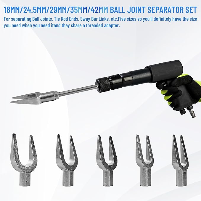25PCS Multi-functional Pneumatic Hammer Piece Chisel Set, Air Hammer Kit, 2100 BPM Quick Change Retainer Air Hammer with Shovel Heads, Ball Joint Separator Set, Air hammer Bits (Black)
