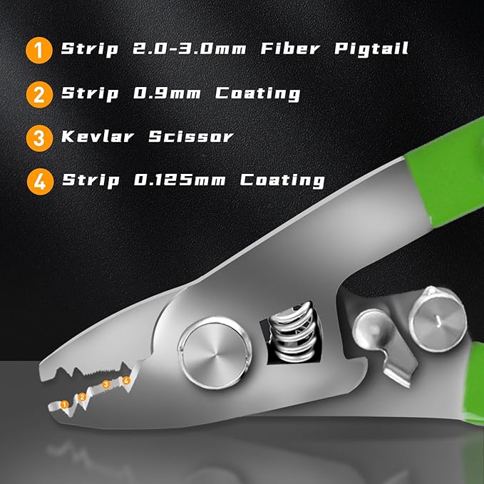 Elfcam짰 - 4 in 1, Fiber Optic Cables Stripper and Kevlar Scissors, FTTH Professional Tool for Technicians