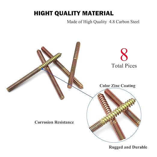 8 Pack 5/16-18x 4-1/2 Inch Hanger Bolts 5/16-18" Double Headed Bolts 5/16 Wood Dowel Screw Self-Tapping Screw Hanger Bolts for Furniture Screws Double Screw Threaded Rods Bolt 114.3mm Length