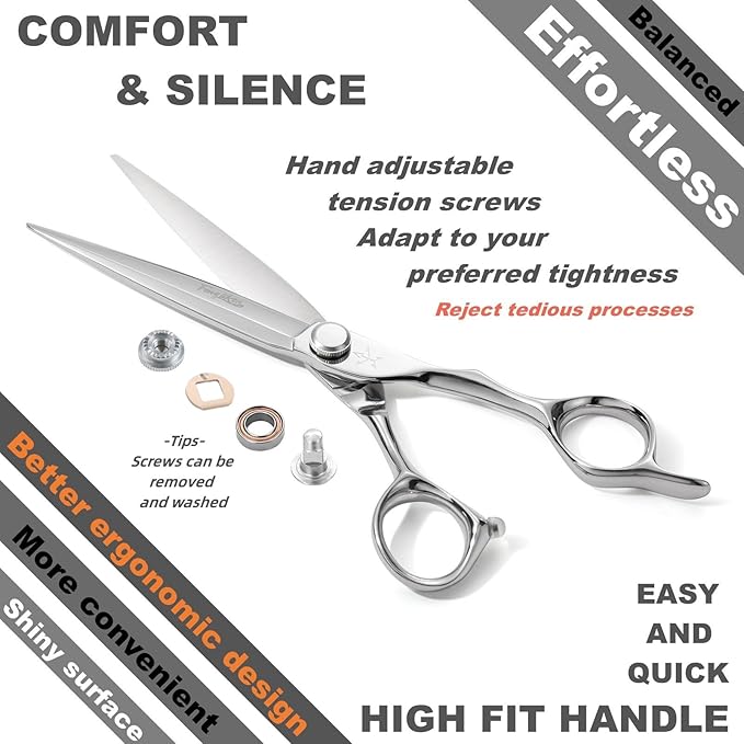 High-end Professional Extremely Very Sharp Barber Hair Cutting Scissors Hairdresser Shears For Hair 6.3 Inch Haircut Scissor Made Of Dynamic Steel Alloy For Hairdressing Salon and Home Use