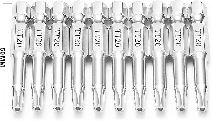 T20 Torx Bits(10-Pack 2 Inch), 1/4 Inch Hex Shank S2 Steel Magnetic Security Tamper Proof star 6 Point Screwdriver bit set