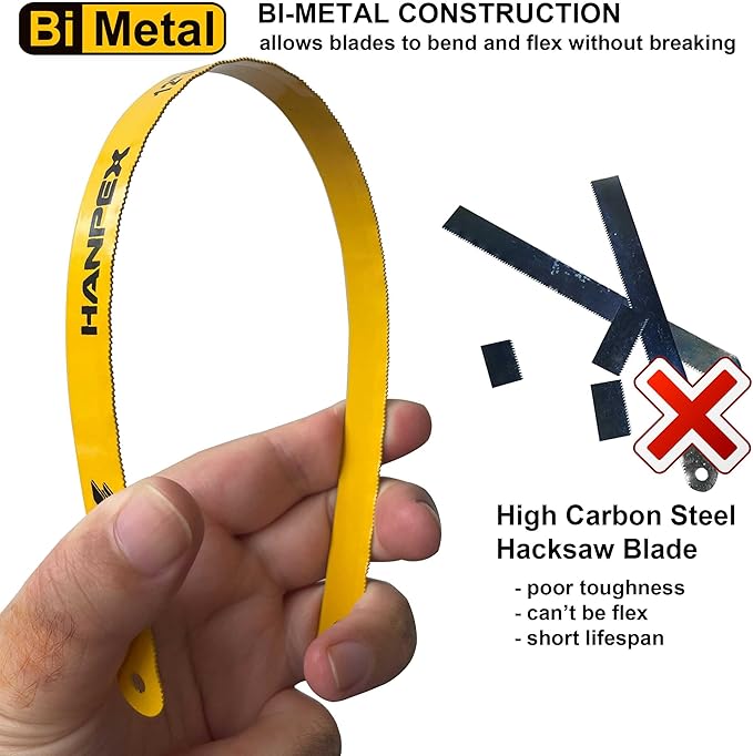 Mini Hacksaw for Metal Cutting, Aluminum Frame Hand Hack Saw with 12 Inch Flexible Bi-Metal HSS Blades - Compact Cutter for Wood, PVC, Iron, Copper, Plastic Pipes