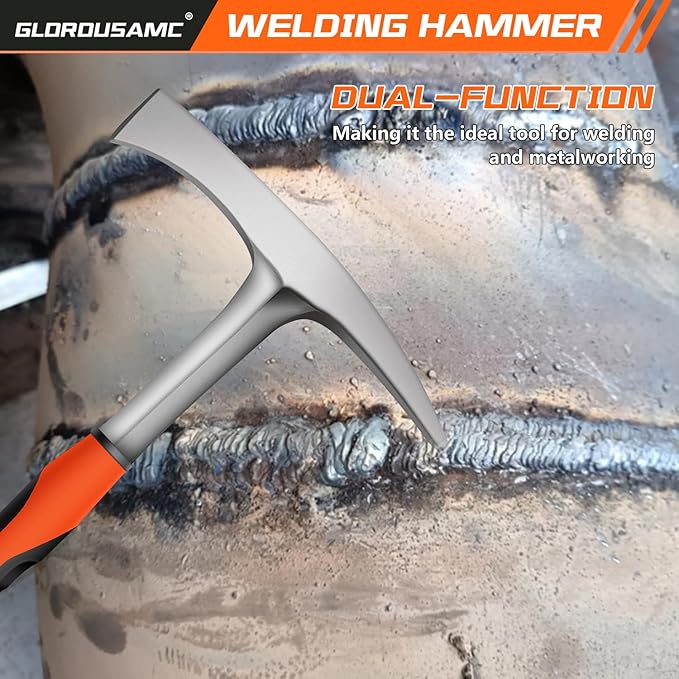 Welding/Chipping Hammer,28oz Professional Slag Removal Hammer and Wire Brush Set – Forged Steel Construction with Shock-Reducing Handle