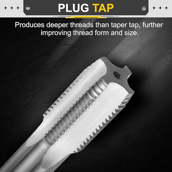 uxcell Hand Plug Tap 1"-10 BSF 2B Thread Plug Style Taps Straight Flute Screw Tapping Threading Tool High Speed Steel HSS6542