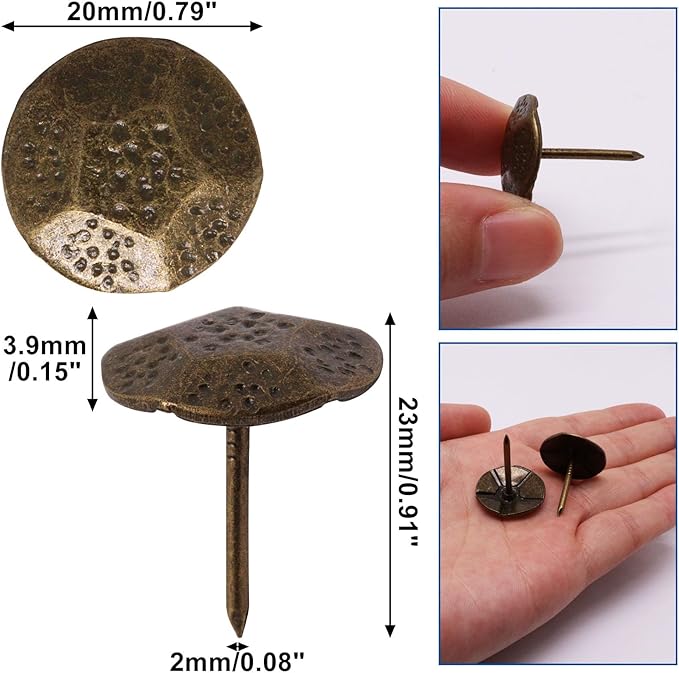 YuGtcen 40pcs Upholstery Tacks, Decorative Nails Thumb Tacks Metal Upholstery Nails for Wood Pins Vintage Furniture Tack (20x23mm, Turtle Shape Bronze)