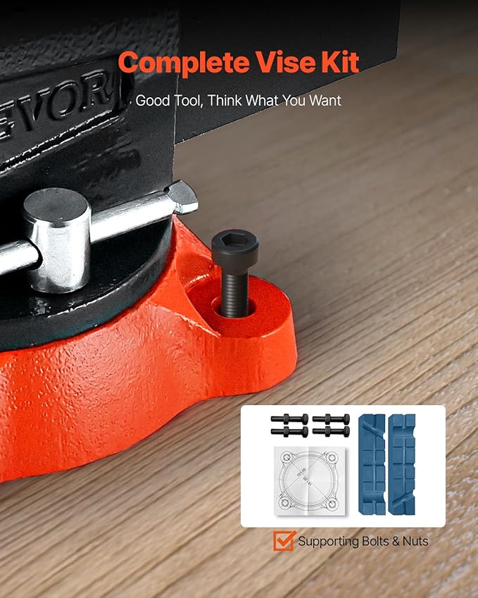 VEVOR Bench Vise, 5.5" Jaw Width, 5.5" Max Jaw Opening Multipurpose Vise with 360째 Swivel Locking Base, 2.8" Throat Depth, Heavy Duty Ductile Iron Workbench Vise, Two-Way Jaws for Clamping Round Pipes