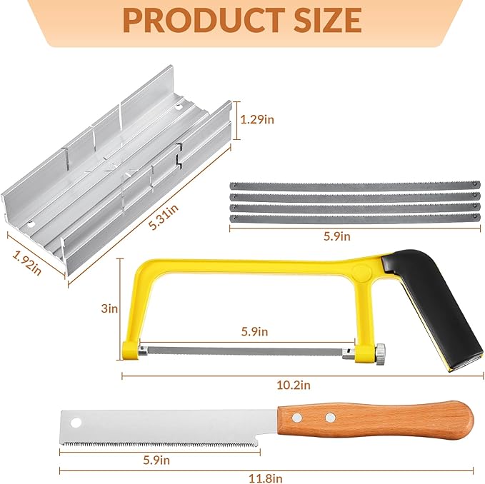 Mini Metal Miter Box and Saw Set 6 Inch Hand Hacksaw with Replacement Blades 5.3 Inch Small Aluminum Miter Box With Adjustable Cutting Angles Flush Cut Saw for Soft Metal Crafts Hobby Projects