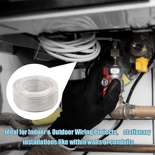 8AWG THHN Electrical Wire 50FT ??Stranded Bare Copper Conductor with PVC and Nylon Insulation, Heat and Oil Resistant Cable for Indoor & Outdoor Wiring