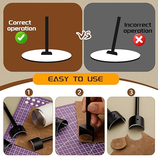 3 Sizes Leather Corner Punch, Half-Round Punch Set, Leather Belt End Punch Tool, Belt Cutter Cutting Tool, Leatherworking Tools for Strap Belts, Wallet, Bags