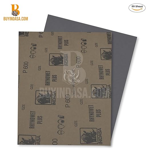 Indasa 50 PCS 9x11??Wet & Dry Sandpaper Sheets, 500 GRIT, Rhynowet Clog-Resistant Abrasive for Wood, Metal, Auto, Paint & Clear Coat Finishing, Sand Paper Silicon Carbide, Plusline