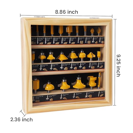 24-Piece Tungsten Carbide Tipped Router Bit Set, 1/4 Shank, Visible Wooden Storage Case with Size Index, for Woodworking Beginners & Professionals