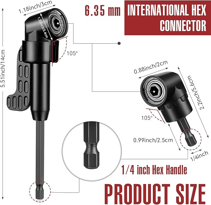 Therwen 18 Pcs Flexible Drill Bit Extension Set 105째 Right Angle Drill Bit Attachment 1/4, 3/8, 1/2 Inch Hex Adapter Socket Socket Wrench Bendable Magnetic Extender Screwdriver Electric Manual Tool