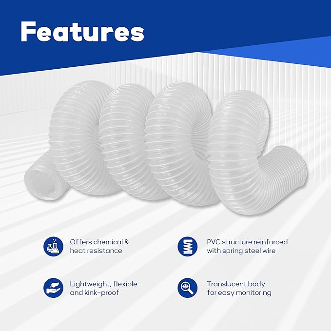 2.5"竊? 1/2"竊뎪 10' PVC Dust Collection Hose with 304 Stainless Steel Hose Clamps, for Table Saw, Band Saw, Planer, Woodworking and Wood Shop Dust Collection System