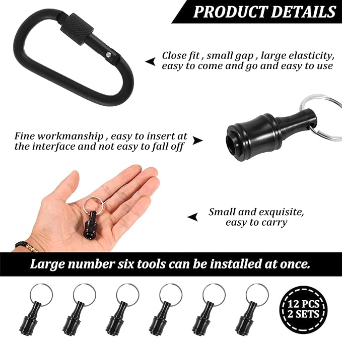 12Pcs Keychain Bit Holder 1/4inch Hex Shaft Screwdriver Bit Holder Portable Extension Bar Keychain Screw Adapter Aluminum Alloy Drill Extension Bit Holder with 2 Carabiner for Screw Driver