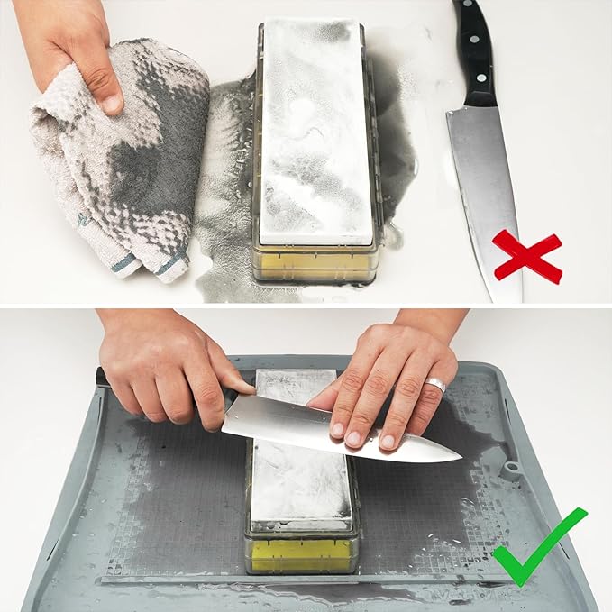 SHARPAL 149H Sharpen-No-Mess Silicone Sharpening Stone & Whetstone Tray, Knife Sharpener Mat with Anti-Slip Textures, Stopper Bar & Basket-Style Handles, 0.21 gal (800 mL) Water Storage, Easy to Clean