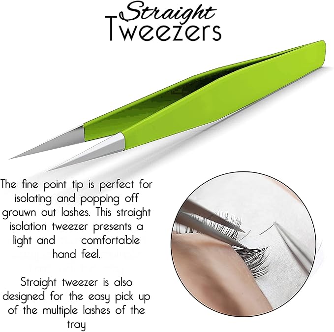 SIVOTE Lash Tweezers for Eyelash Extensions, Hand Calibrated Straight & Curved Tip, Pack of 2, Green