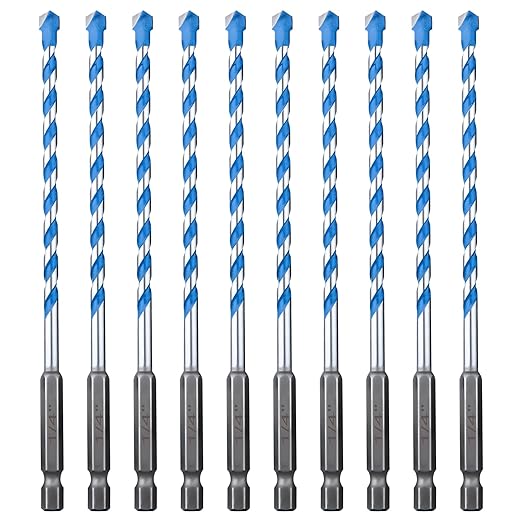 Concrete Drill Bit Set 10 Pcs, Masonry Drill Bit Set 1/4", Shockproof Hex Shank Drill Bit Set, Industrial Carbide Drill Bits for Class/Brick/Plastic/Cement/Tile