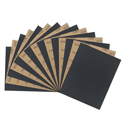 9 x 11 Inch 15pcs Wet Dry Sandpaper, 320 Grit Waterproof Abrasive Sand Paper, Silicon Carbide Sandpaper Sheets for Metal Wood, Auto Polishing