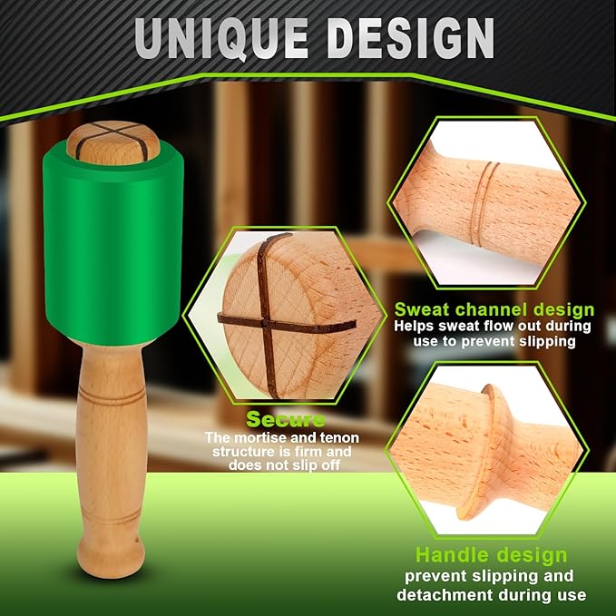 Wood Carving Mallet 12 oz - Non-Slip Urethane Head Woodworking Hammer for Chisels & Carving Tools (deep green)