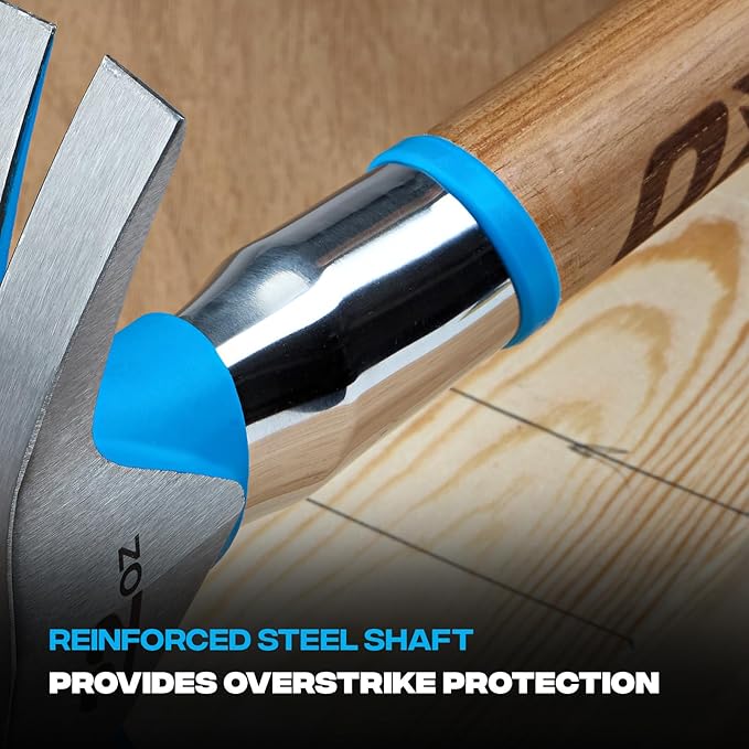 OX Tools Pro 22oz Curved Hickory Handle Hammer with TPR Grip and Steel Shaft Hickory Framer - Magnetic Nail Starter Curved Axe Handle Milled Face Straight Claw Hammer OX-P088422