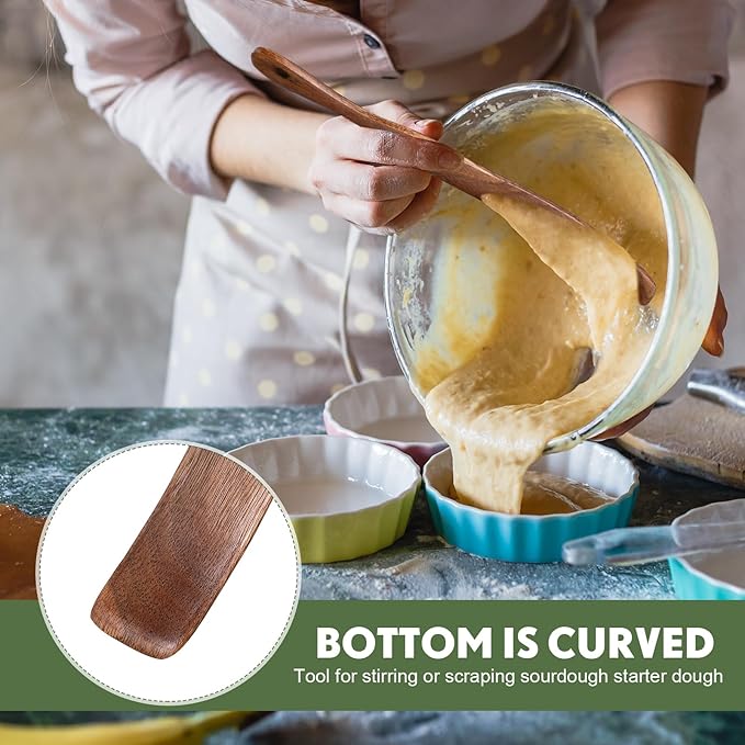 Baderke 11 Inch Wooden Sourdough Bread Mixing Stir and 13 Inch Wooden Spatula Paddle Stirring Stick for Kitchen Cooking Mixing Tool for Sourdough Starter Cookware Pot(Acacia)