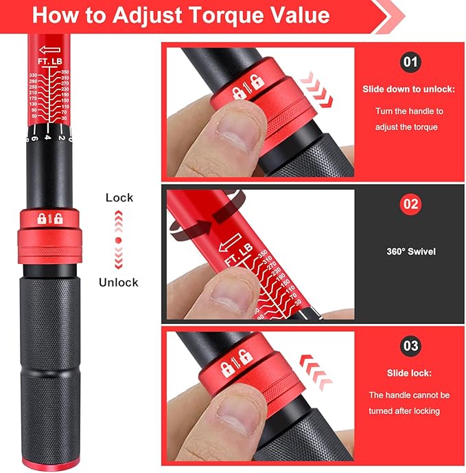 ATsafepro 3/4 Torque Wrench,3/4 Drive Torque Wrench-30-350 Ft-Lb(40.7-474.3Nm) Dual Scales,Precision Instruments Torque Wrench Pre-Calibrated Accuracy+-3%,48-Tooth Dual-Direction for Auto & Machinery