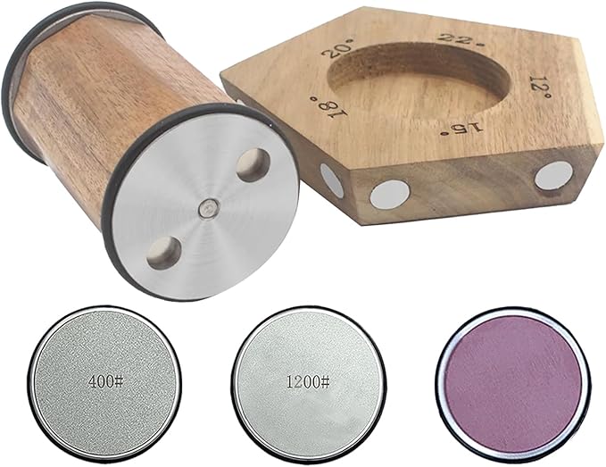 Acacia Rolling Knife Sharpener with 2 Diamond discs and Corundum disc, Rolling Knife Sharpener Kit with 5 Magnetic Angle Offer 12/15/18/20/22째