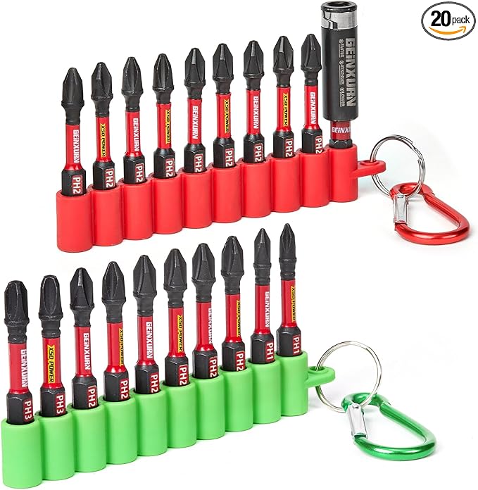 Impact Phillips Screwdriver Bits Set,20 Pieces 2?쒶agnetic(PH1/PH2/PH3) S2 Steel Multi Cross Driver Bits and 1 Pc Bit Holder with Soft Hanging Strips