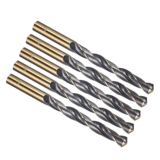 PATIKIL 12mm Drill Bit, Jobber Straight Shank 4341 High-Speed Steel 118째 Black and Gold Finish for Medium-Hard Metal Steel Acrylic - 5 Pack
