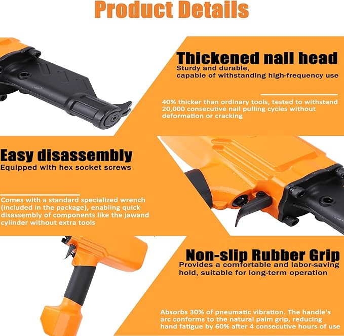 Pneumatic Nail Puller, Professional Nail Remover, 0.6-0.8Mpa Ergonomic Multifunction Pneumatic Denailer Tool for Recycled Wood Fence Pallet