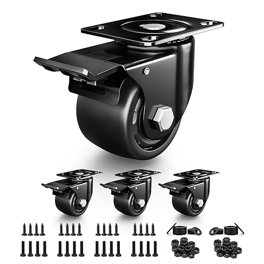 ANDUTEES 3 Inch Heavy Duty Casters Set of 4, Load 4400lbs, Locking Swivel Plate Industrial Casters with Double Ball Bearings, Low Gravity Center Castor Wheels for Furniture, Workbench, Equipment