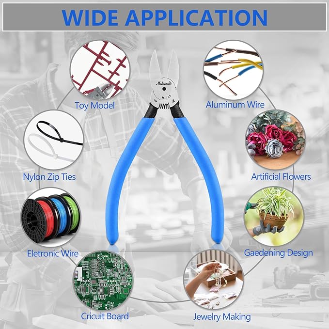 Wire Cutters Flush Cutters for Jewelry Making, Ultra-Sharp Side Cutters, CR-V Diagonal Cutters for Crafting, Flush Cut Pliers for Soft Copper Wire, Floral, Circuit Board (6" 10Pack)